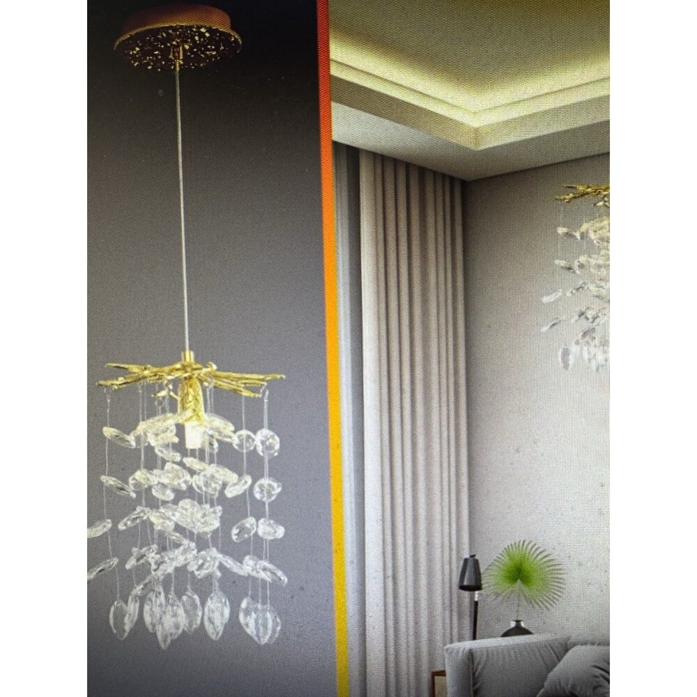 Elegant Crystal Branch Chandelier - 8.6in Gold Ceiling Light for Dining Room